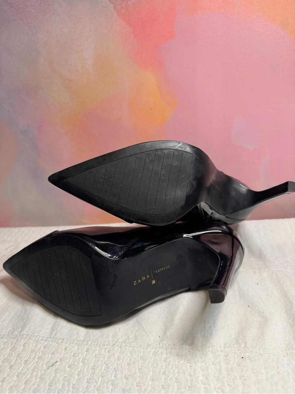 Zara Black Patent Pointed Toe Ankle Booties
